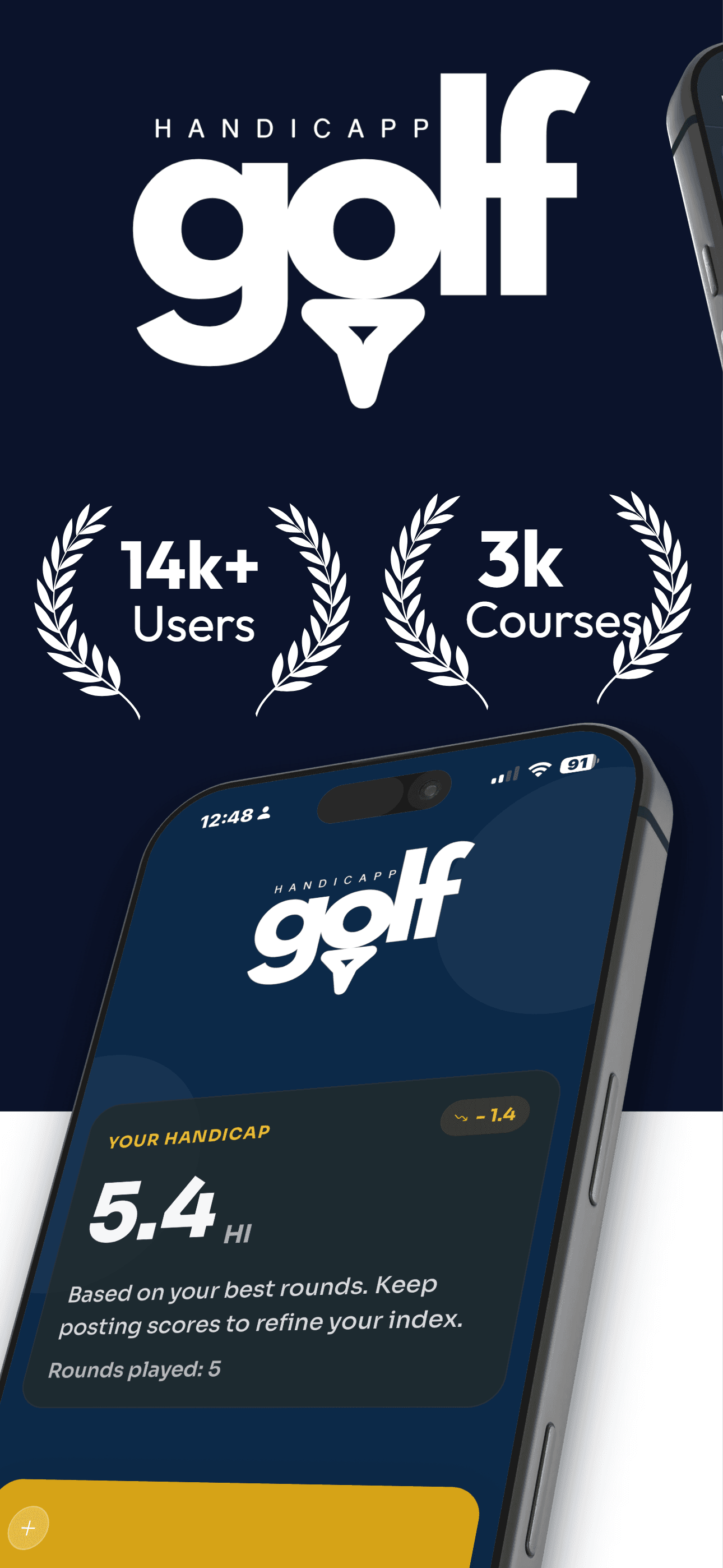 GolfHandicapp app: handicap card on home screen
