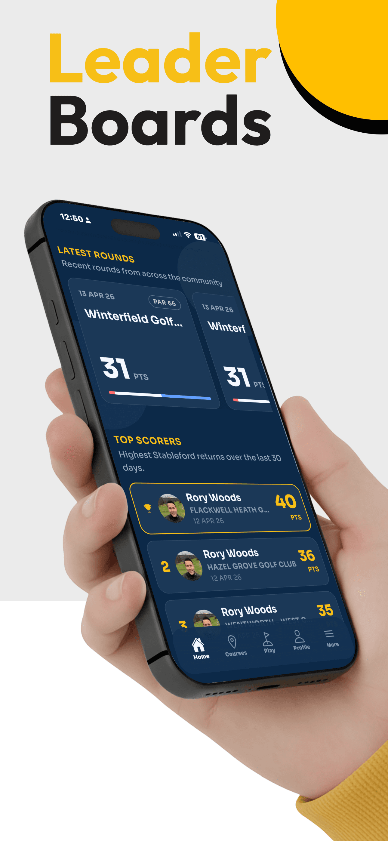 GolfHandicapp leaderboards screen