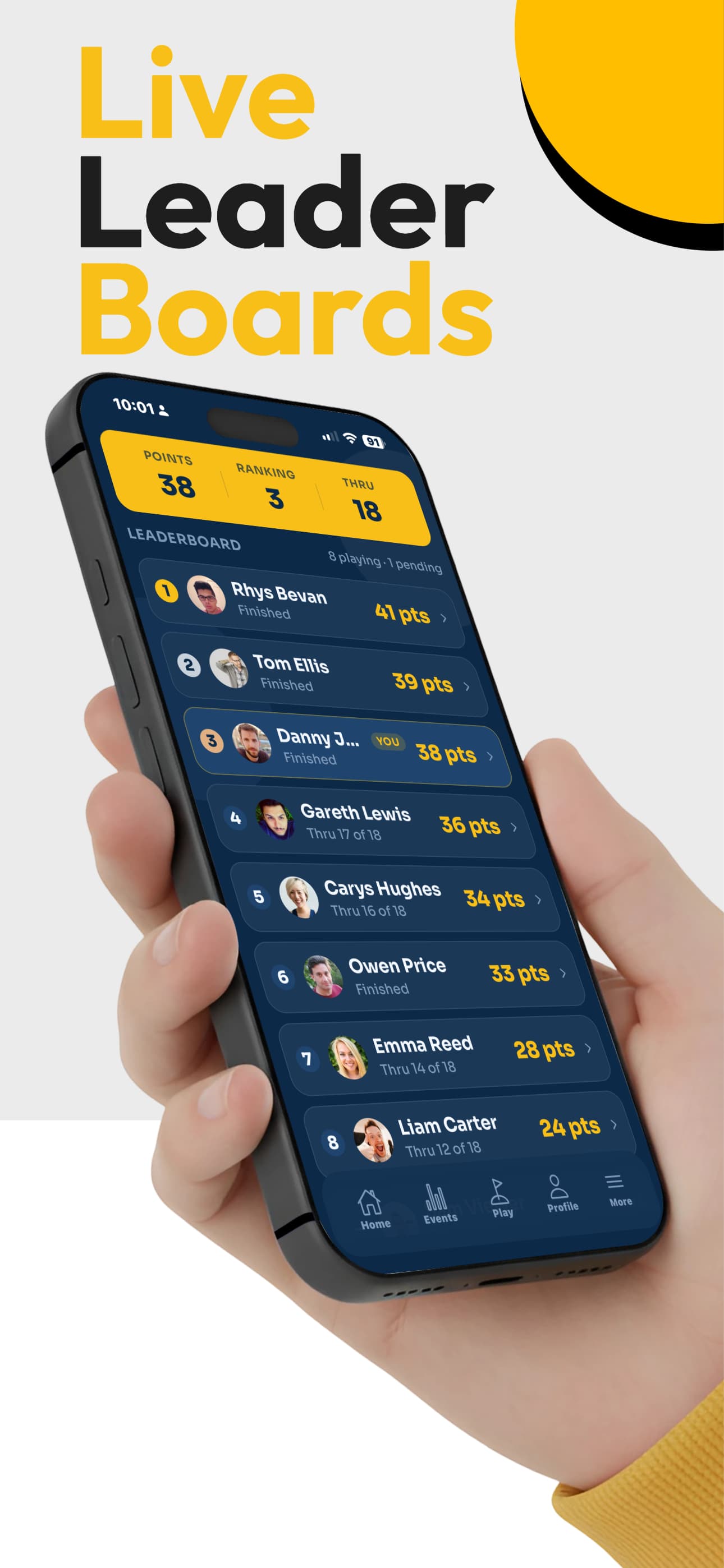 Golf Handicapp live leaderboard during a Stableford competition