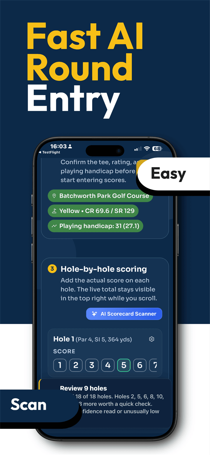 Golf Handicapp AI Scorecard Scanner reading scores from a photo